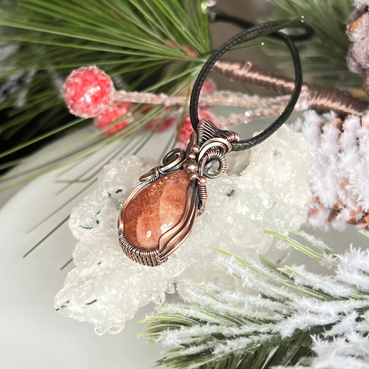 Sunstone Pendant in Oxidized Copper