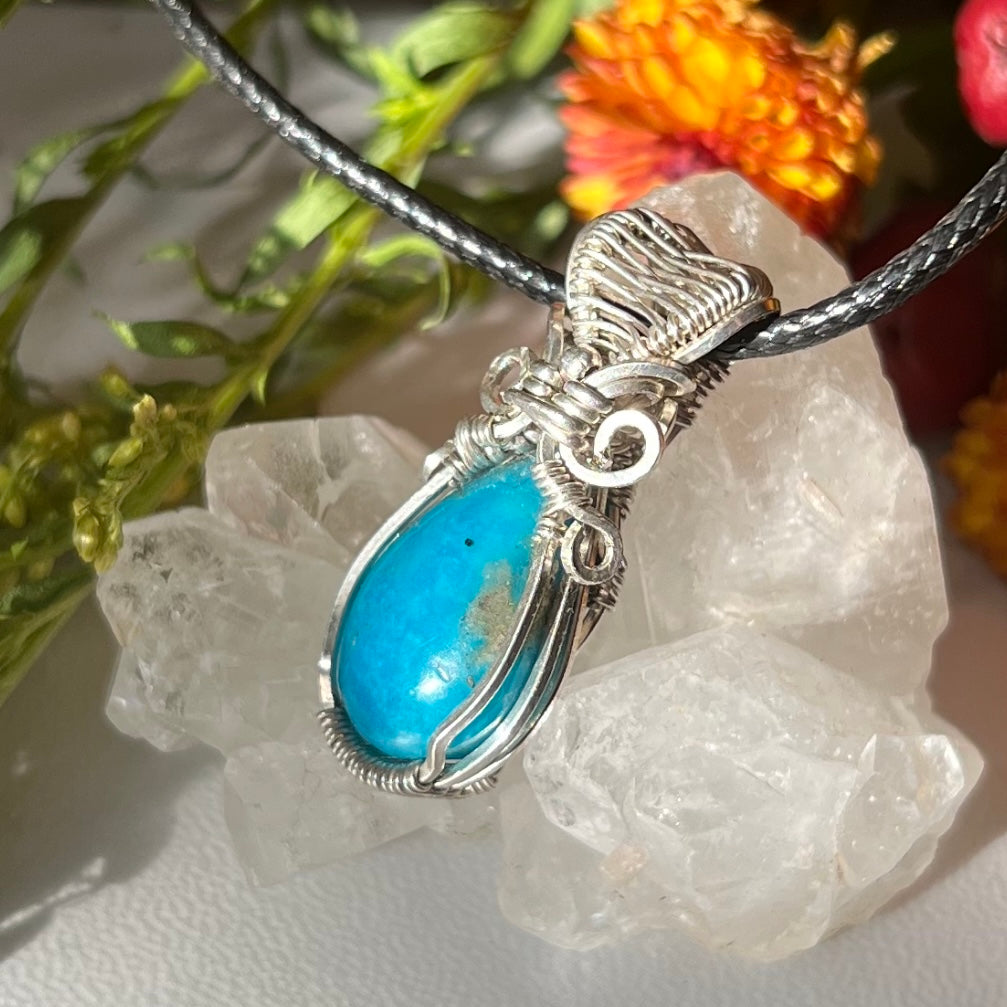 Persian Turquoise Pendant in Argentium Silver