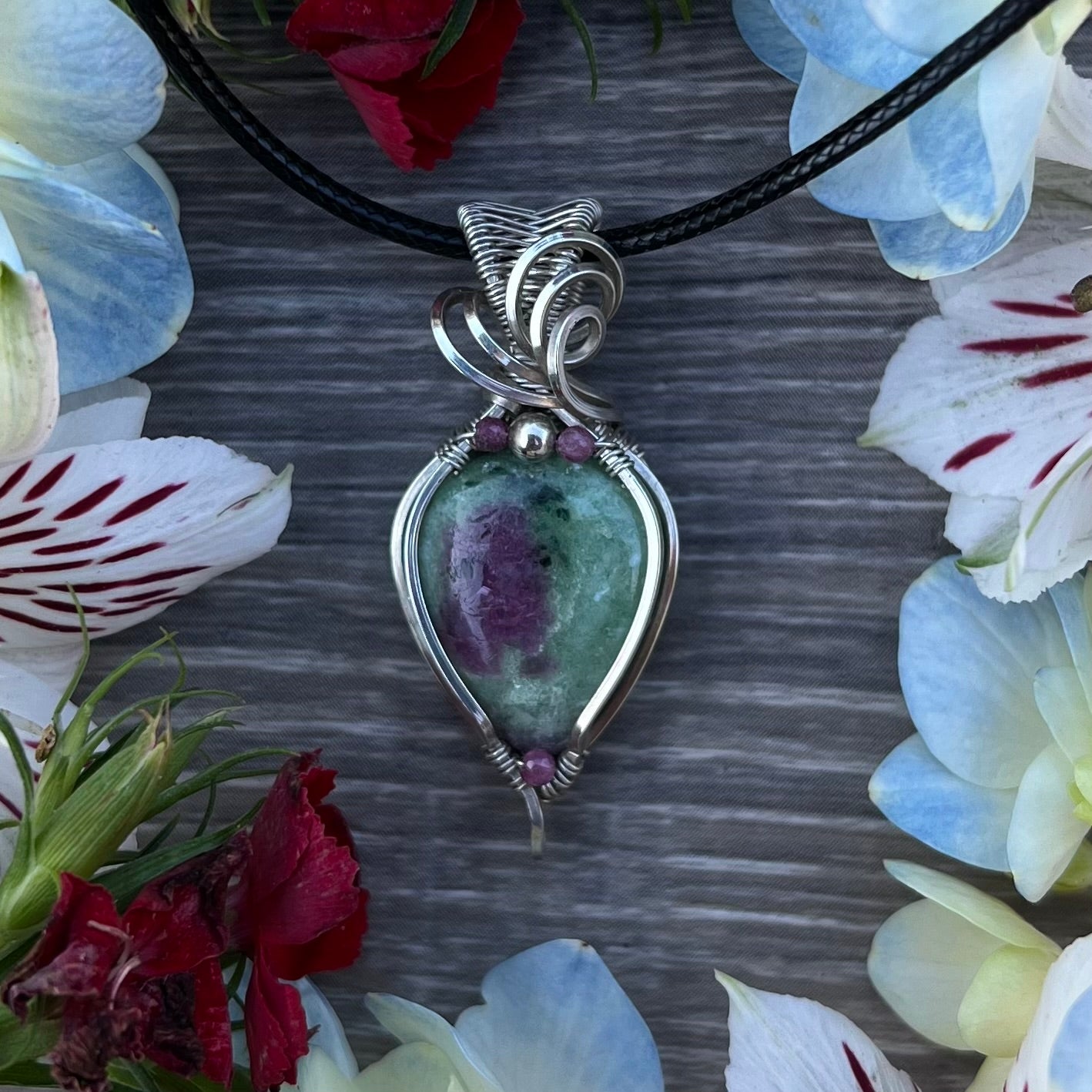 Ruby Zoisite Pendant in Argentium Silver