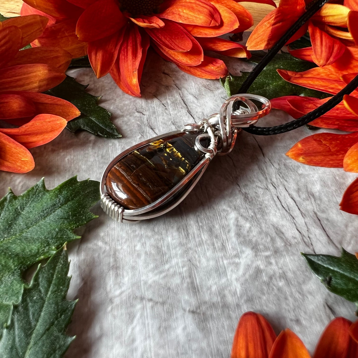 Iron Tiger’s Eye Pendant in Argentium Silver