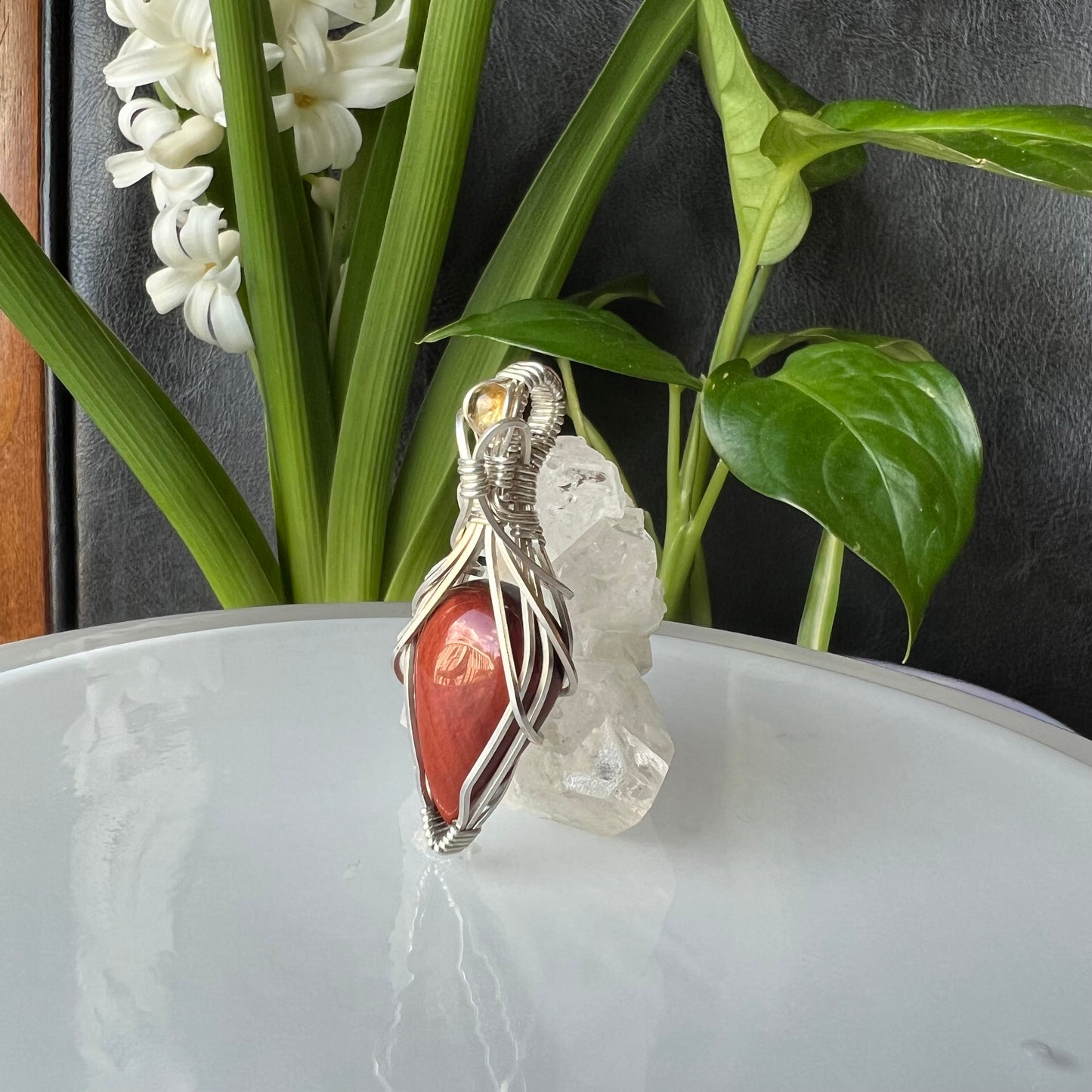 Red Tiger’s Eye with Citrine Pendant