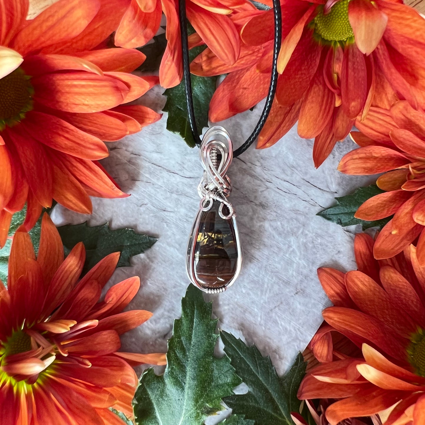 Iron Tiger’s Eye Pendant in Argentium Silver