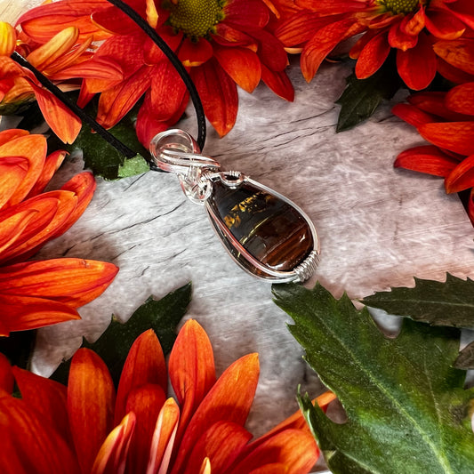 Iron Tiger’s Eye Pendant in Argentium Silver