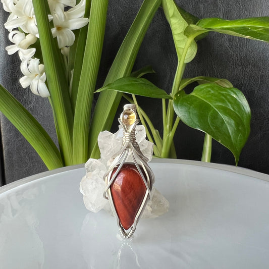 Red Tiger’s Eye with Citrine Pendant