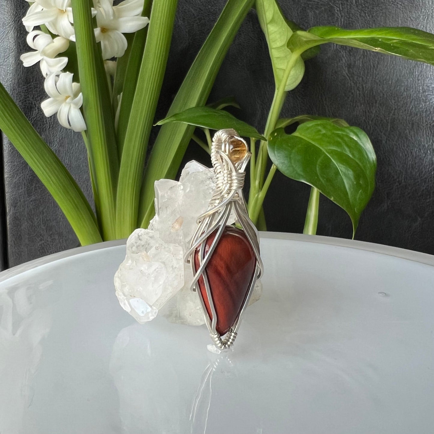 Red Tiger’s Eye with Citrine Pendant